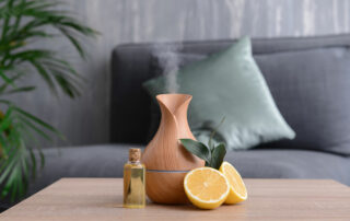 Essential oil diffuser sitting on table in living room