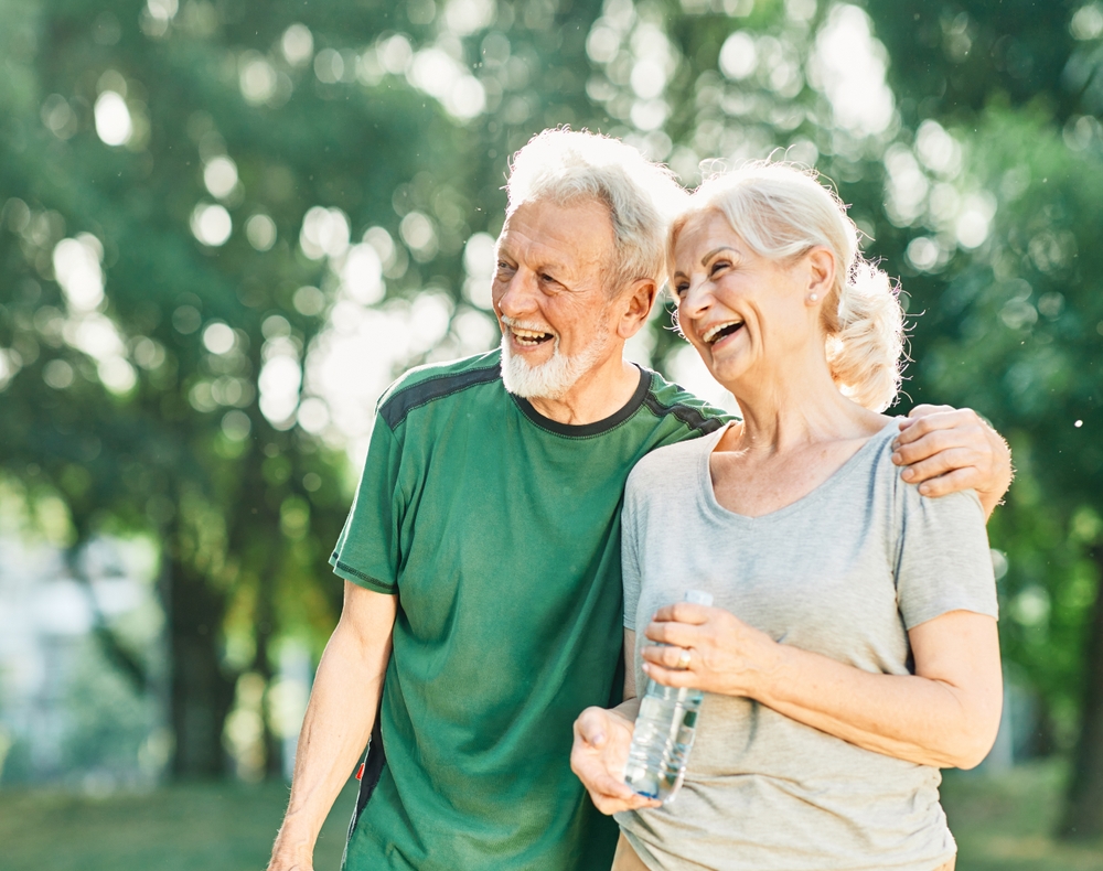 Senior couple enjoying the walking trails at senior living community rancho mirage