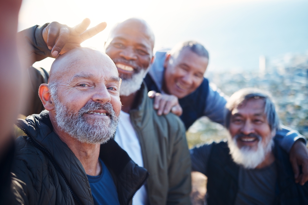 Friends hiking in senior living community in rancho mirage.